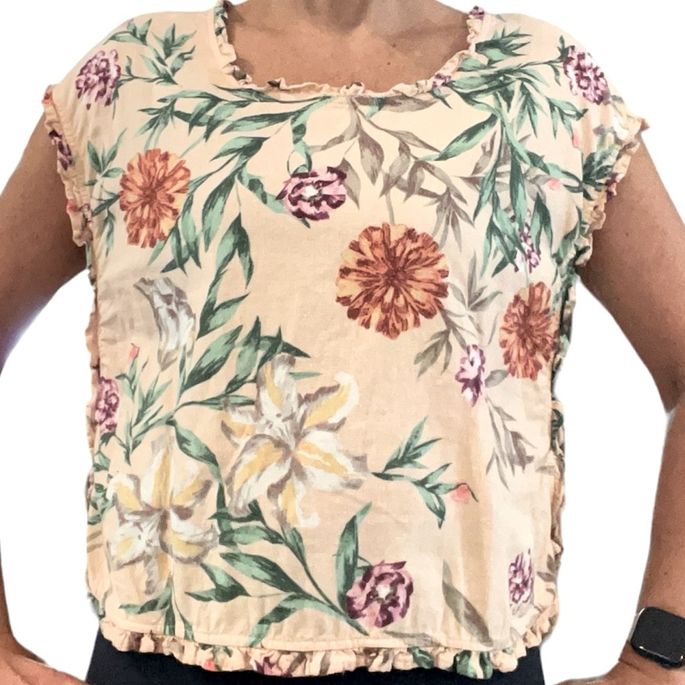 For Cynthia Ruffle Linen Top Size Medium - Picture 3 of 4